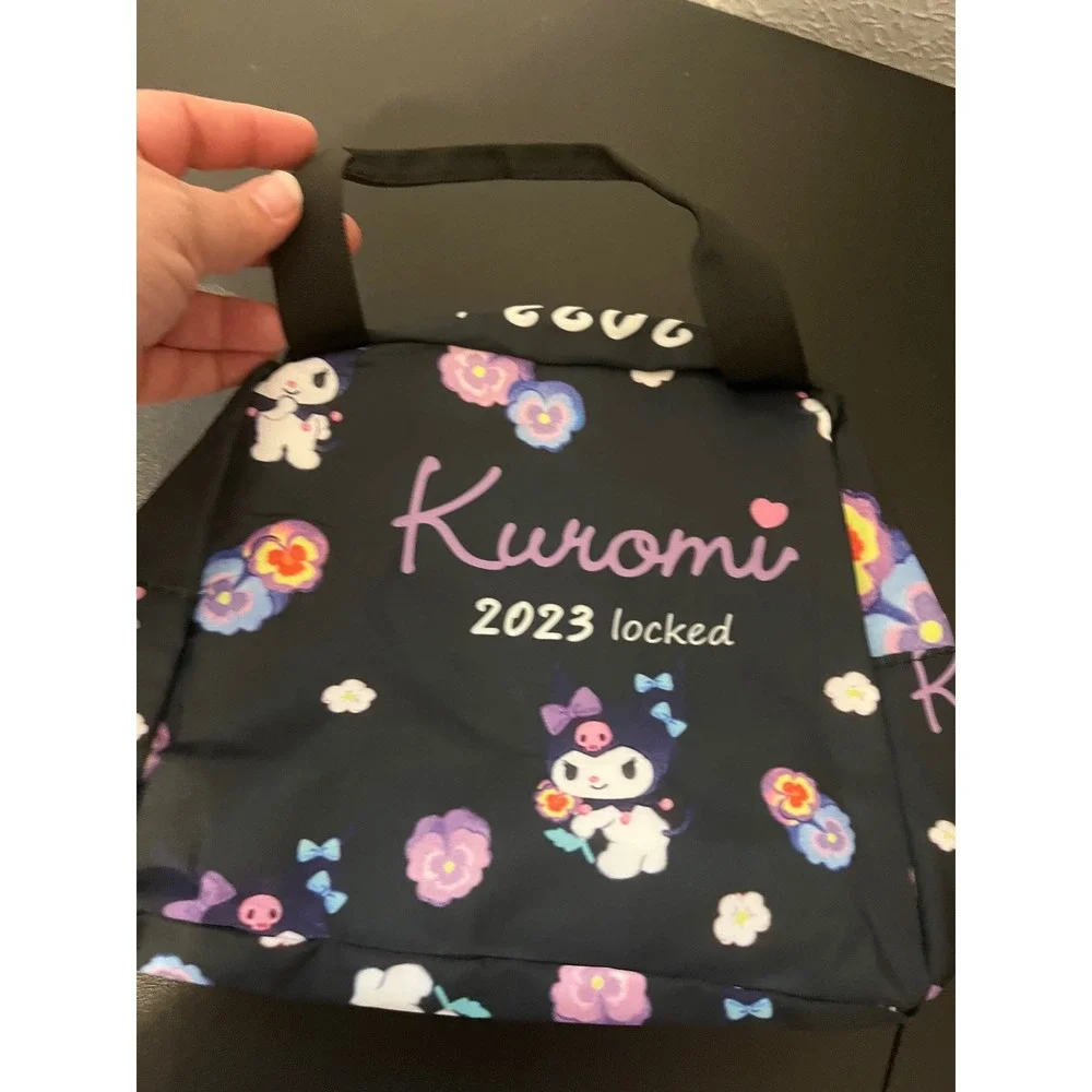 Sanrio Kuromi Insulated Lunch Bag Black Purple Kawaii 2023 Locked Floral Tote
